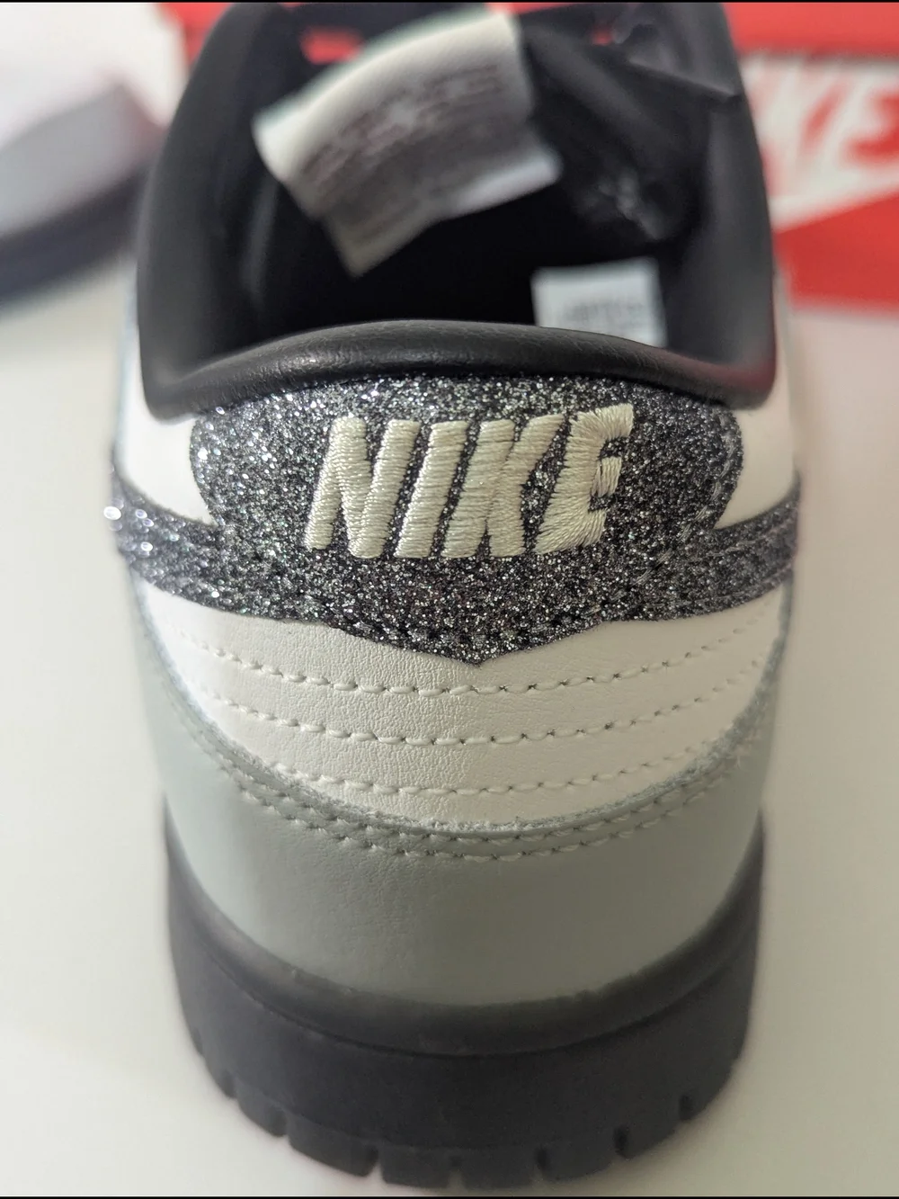 Nike Dunk Low LX Glitter Swoosh White Gray Black Women's 10 Men's 8.5 NIB